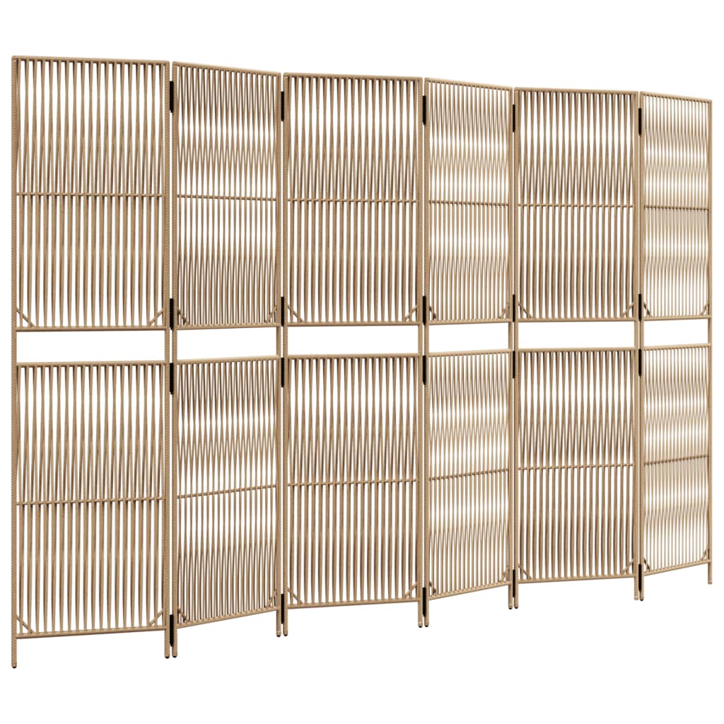 Room Divider 6 Panels Beige Poly Rattan